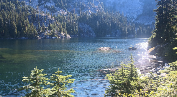 Sun on a mountain lake
